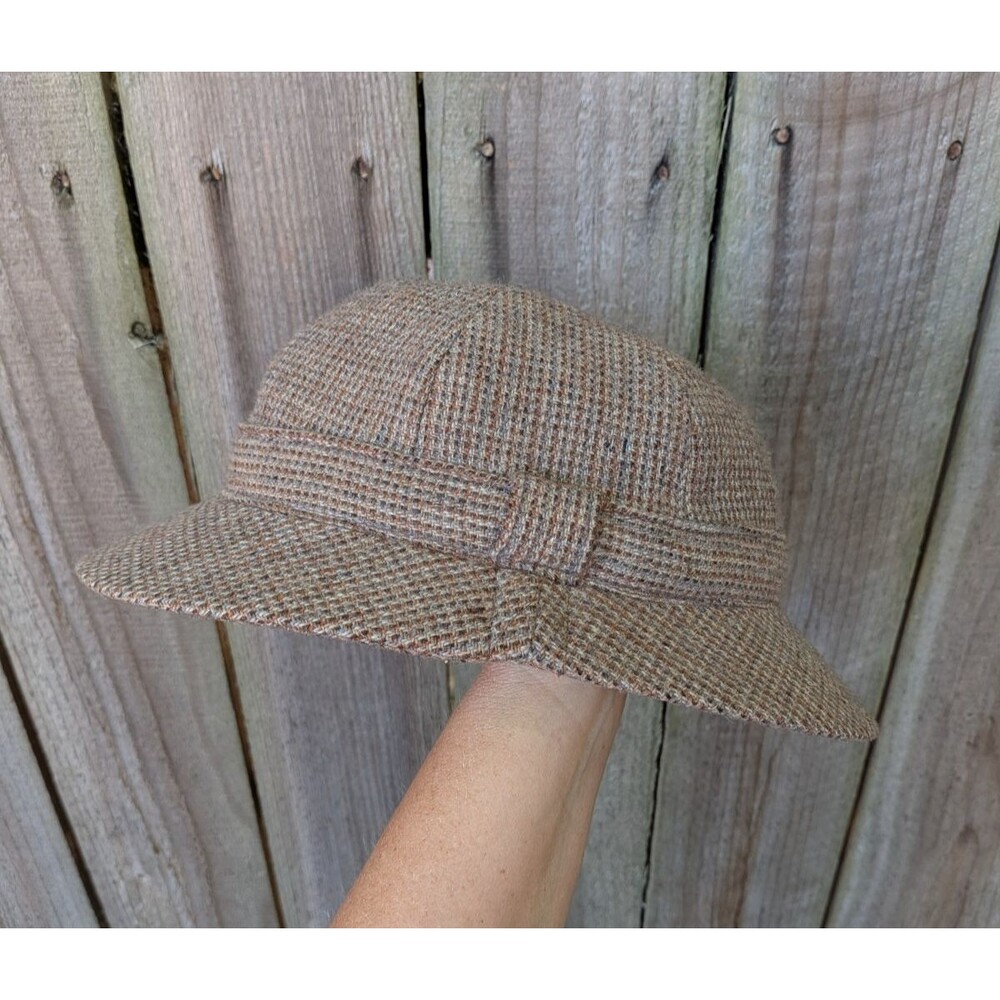 Edinburgh Woollen Mill Plaid Wool Houndstooth Hat Fedora Pith Stalker Medium